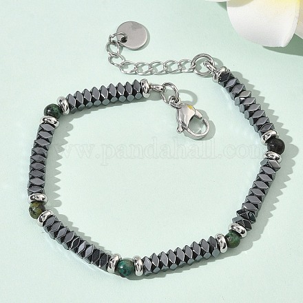 Браслеты из натуральной африканской бирюзы (яшмы) и немагнитного синтетического гематита для женщин BJEW-Z148-03P-05-1