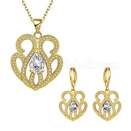 Real 18K Gold Plated Brass Cubic Zirconia Jewelry Sets SJEW-BB05718-G-1