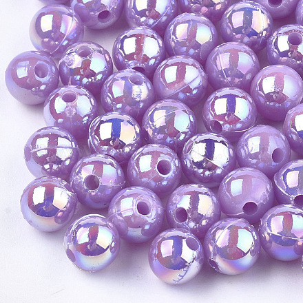 プラスチックビーズ  ABカラーメッキ  ラウンド  紫色のメディア  6mm  穴：1.6mm X-OACR-S027-6mm-05-1