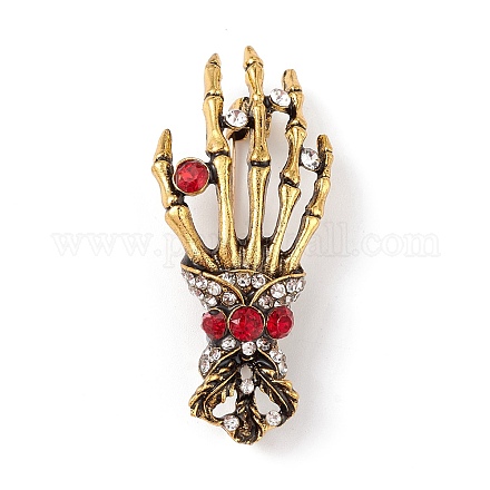 Halloween Theme Rhinestone Skeleton Hand Brooch Pin JEWB-F018-01AG-1