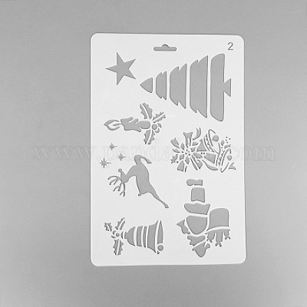創造的なクリスマスプラスチック製図ステンシル  中空の手帳の定規のテンプレート  DIYスクラップブッキング用  ホワイト  25.9x17.2cm DIY-L007-02-1
