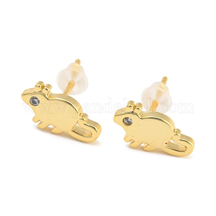 Rack Plating Brass Pave Cubic Zirconia Mouse Studs Earrings KK-K272-08G-1