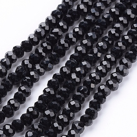 Chapelets de perles en rondelles facettées en verre de couleur opaque unie X-EGLA-J047-4x3mm-07-1