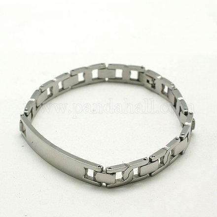304 Stainless Steel Band Link Bracelets for Mens ID Jewelry BJEW-I129-15-1
