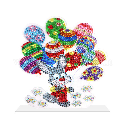 Kits de pintura de diamantes para decoración de exhibición de globos de conejo y huevo de Pascua diy DIAM-PW0001-086E-1