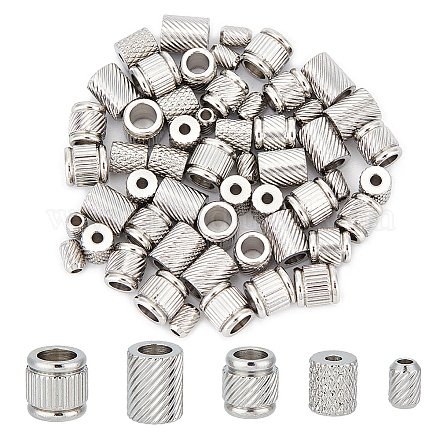 UNICRAFTALE 60pcs 5 Styles Stainless Steel Column Beads Groove Spacer Beads Parachute Cord Bead Knife Bead 1.5-5mm Hole Spacer Beads for DIY Jewelry Making STAS-UN0048-51-1