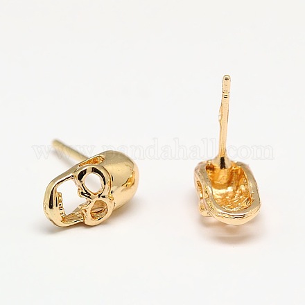 Golden Alloy Skull Ear Studs EJEW-M022-40G-1