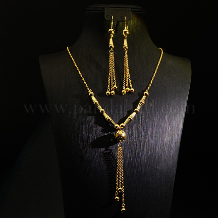 Ожерелья с подвесками-кисточками из круглых бусин и латуни и комплекты серег-колец FS-WGD59F5-01-1