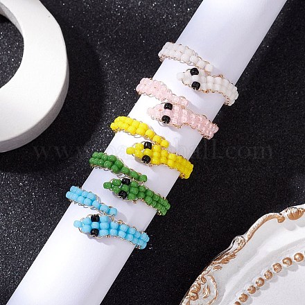 Кольца из стеклянных бусин RJEW-JR00875-01-1