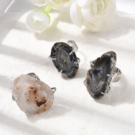 Открытые кольца-манжеты из натурального друзового агата RJEW-A084-02P-1