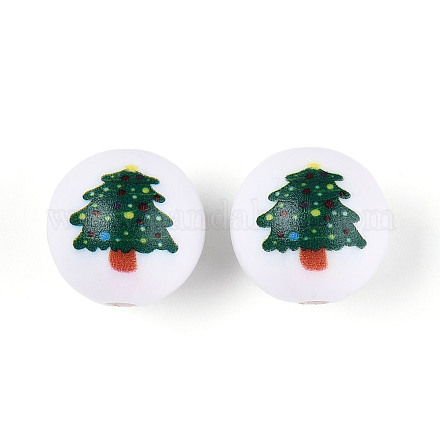 Непрозрачные акриловые круглые бусины с рождественским принтом OACR-T029-08F-1