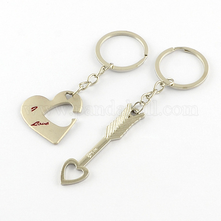 Platinum Tone Valentine's Day Gift Zinc Alloy Enamel Heart and Arrow Keychain X-KEYC-S101-1