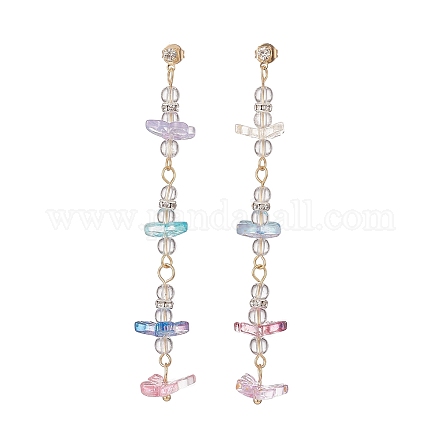 Boucles d'oreilles pendantes en cristal de quartz naturel et verre papillon en perles EJEW-JE05197-1