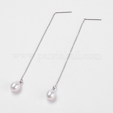 Cultured Freshwater Pearl Dangle Stud Earrings EJEW-JE02756-01-1