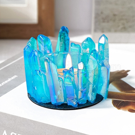 電気メッキ天然水晶キャンドルホルダー ディープスカイブルー 60