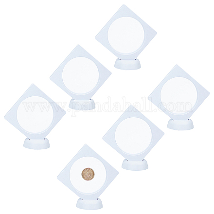 Superfindings 6pcs 8.9cm soportes de exhibición de plástico blanco soporte de exhibición flotante 3d marco de suspensión con soporte de exhibición de plástico blanco base para medallas campeón monedas sellos medallones joyería ODIS-FH0001-03A-1