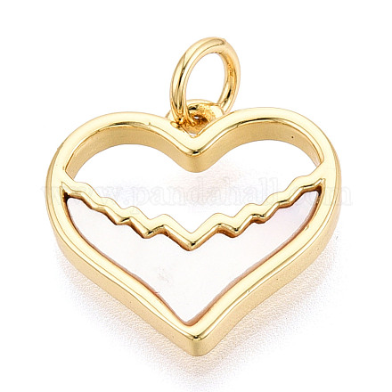 Подвески в форме сердца из латуни и натуральной ракушки KK-N268-19G-1