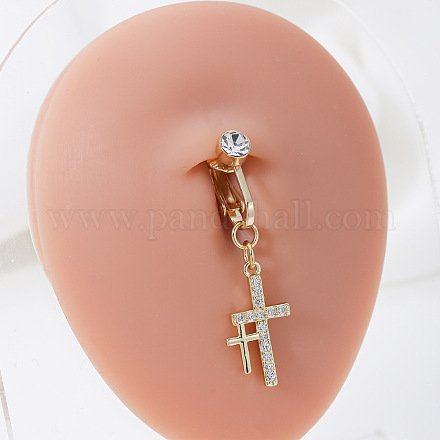 Двойной крест из нержавеющей стали 304 с микропаве прозрачного кубического циркония клипса на кольца для живота FS-WG825E4-01-1