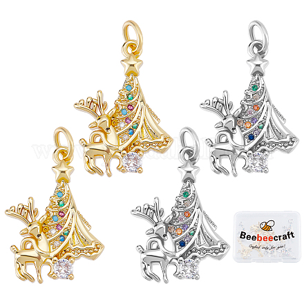 8 шт. 2-х цветные латунные подвески с микропаве из разноцветных кубических цирконий ZIRC-BBC0001-08-1