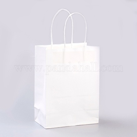 純色クラフト紙袋  ギフトバッグ  ショッピングバッグ  紙ひもハンドル付き  長方形  ホワイト  33x26x12cm AJEW-G020-D-03-1