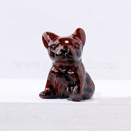 Decoraciones de exhibición de estatuilla de perro de obsidiana de caoba natural G-PW0007-017C-1