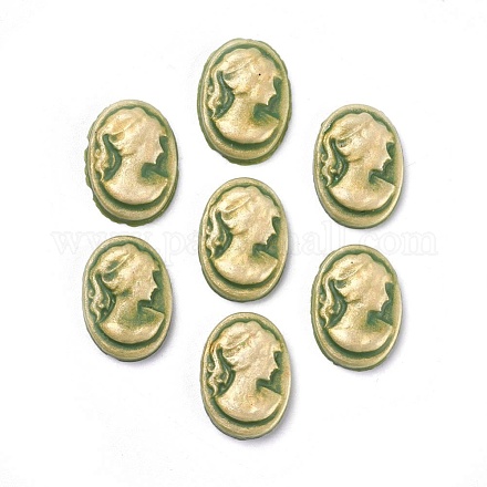 Flat Oval Green Resin Cabochons X-RB023-1
