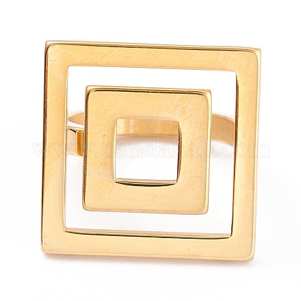 イオンプレーティング（ip）ユニセックス304ステンレスフィンガー指輪  正方形  ゴールドカラー  サイズ6~9  3mm  内径：16.5~18.9mm RJEW-Z008-09-G-1