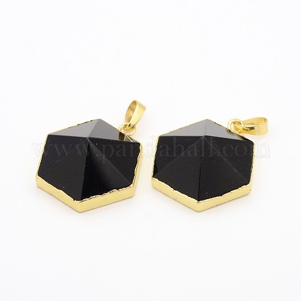 Synthetical Black Stone Gemstone Hexagon Pendants G-J293-07-1