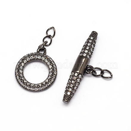 Brass Micro Pave Cubic Zirconia Ring Toggle Clasps ZIRC-E010-24B-1