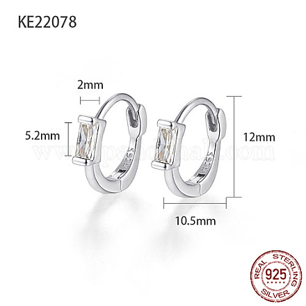 Rhodium Plated 925 Sterling Silver Pave Cubic Zirconia Rectangle Hoop Earrings for Women CA6566-4-1