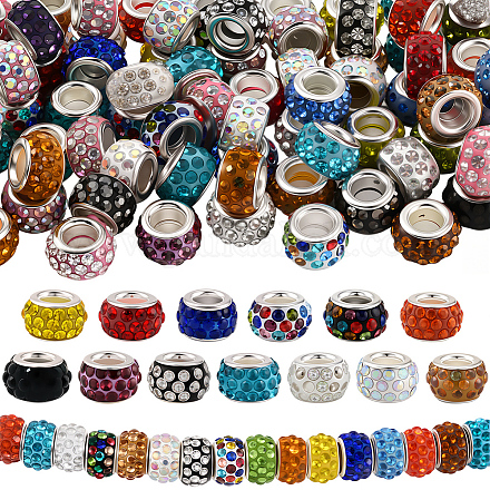 80 шт. полимерная глина со стразами европейские бусины с большими отверстиями с серебряными латунными сердечниками FPDL-LT0001-02F-1