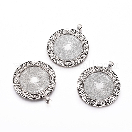 Alliage plat rond style tibétain supports cabochons grand pendentif TIBEP-Q051-07AS-RS-1
