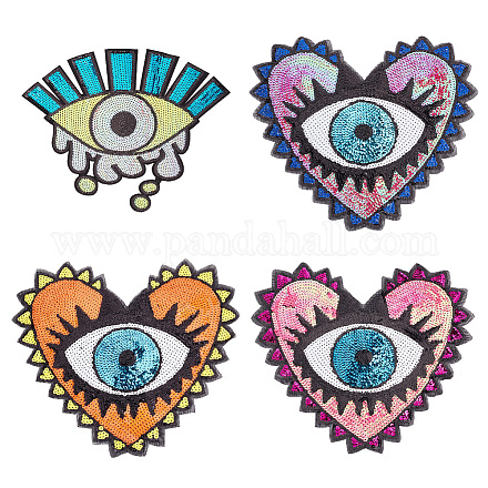 Nbeads 4Pcs 4 Style Sequin Iron on/Sew on Patches PATC-NB0001-03-1