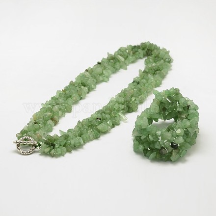 Puce perles aventurine vert bracelets et colliers ensembles de bijoux X-SJEW-F133-08-1
