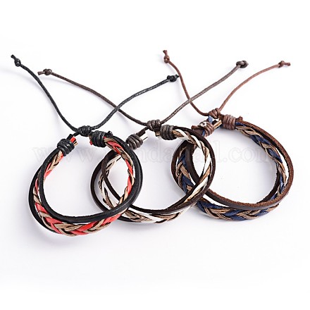 Bracelets ajustables de multi-brins avec cordon de cuir BJEW-O105-01-1