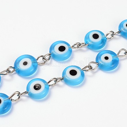 Ручной Lampwork плоские круглые сглаза бисер цепи для ожерелья браслеты делает AJEW-JB00110-02-1