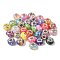 Transparent Resin Rondelle European Beads, with Paillette & Platinum Tone Brass Cores, Large Hole Beads, Mixed Color, 14x8.5mm, Hole: 5mm