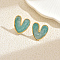 Stainless Steel Heart Stud Earrings, Golden, Green, 24.3x22.6mm