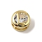 Brass Micro Pave Cubic Zirconia European Beads, Flat Round with Letter, Real 18K Gold Plated, Letter L, 10x6.5mm, Hole: 5x3mm