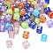 Spray Paint Transparent Acrylic Beads, Cube with Letter, Mixed Color, 4.5x4.5x4.5mm, Hole: 2mm, 7142pcs/500g