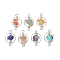 7Pcs 7 Styles Chakra Natural & Synthetic Mixed Gemstone Chip Beaded Links, with Brass Ring Frame, Platinum, 18x12x6~11mm, Hole: 1.6mm and 2mm, 1pc/style