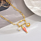 Brass Enamel & Natural Pearl Fish Pendant Necklaces for Women Holiday Party Vacation Accessory, Golden, Light Coral, 15.35 inch(39cm)