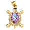 Tortoise Rack Plating Brass Micro Pave Cubic Zirconia Charms, Cadmium Free & Lead Free, Long-Lasting Plated, Real 18K Gold Plated, Orchid, 25x17x5.5mm, Hole:  4x3.5mm