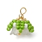 Handmade Nylon Wired Glass Beaded Pendants with Acrylic Beads Caps and Brass Beads, Flower, White, 14~15x13~15x13~14mm, Hole: 2.5x2mm