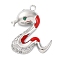 Brass Micro Pave Cubic Zirconia Pendants, Snake Charms, with Enamel, Platinum, 16x13.5x3.5mm, Hole: 1.2mm