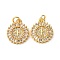 Brass Micro Pave Cubic Zirconia Pendants, Flat Round with Cross, with Jump Ring, Golden, 16.5x14x3mm, Hole: 3mm