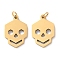 Ion Plating(IP) 304 Stainless Steel Pendants, with Jump Ring, Laser Cut, Skull Charms, Real 18K Gold Plated, 17x11x1mm, Hole: 2.8mm