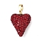 Brass Rhinestone Pendants, Heart Charms, with Polymer Clay, Ion Plating(IP), Long-Lasting Plated, Lead Free & Cadmium Free, Golden, 24.5x18.5x9.5mm, Hole: 7x4.5mm