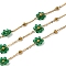 304 Stainless Steel Flower Link Chains, with Glass, Rack Plating, Long-Lasting Plated, Ion Plating(IP), Real 18K Gold Plated, Soldered, with Spool, Sea Green, 2x1.5x0.4mm and 7.5x9.5x3mm