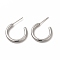 Non-Tarnish 304 Stainless Steel Ring Stud Earrings, Half Hoop Earrings for Women, Stainless Steel Color, 18x18x2mm, Pin: 0.7mm